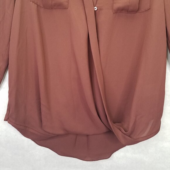 Anthropologie Maeve Eva Wrap Drape Front Blouse Women's Size 2 Crepe Taupe - Picture 3 of 16